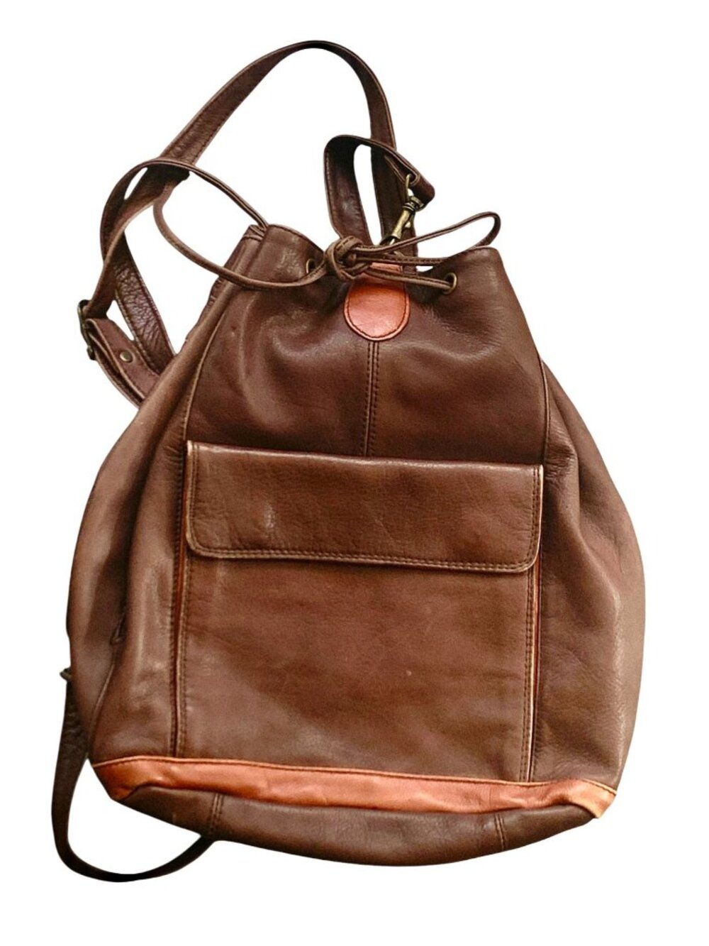 Derek Alexander Vintage Brown Leather Backpack With Adjustable Straps Plaid Lini
